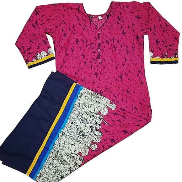 Kurta Pink and blue with birds - Picture 2 of 8